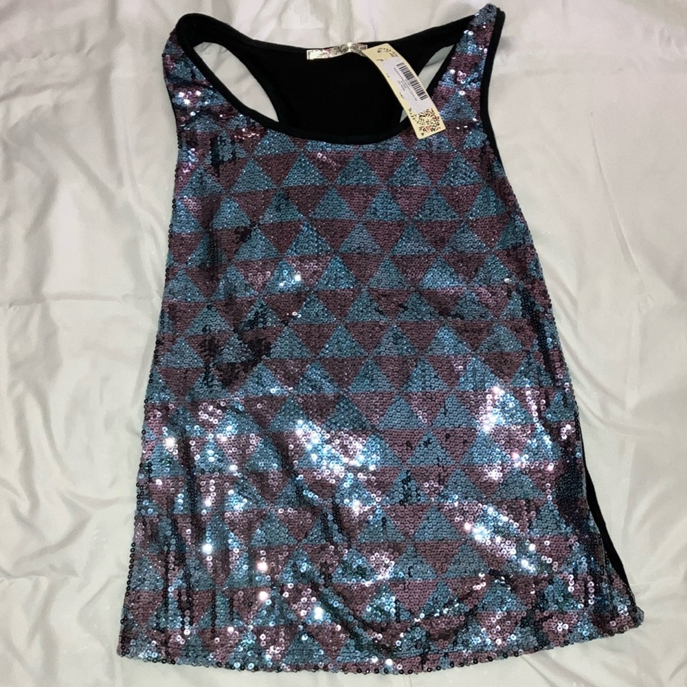 Magenta Blue and Lavender Sequined Elegant Tank